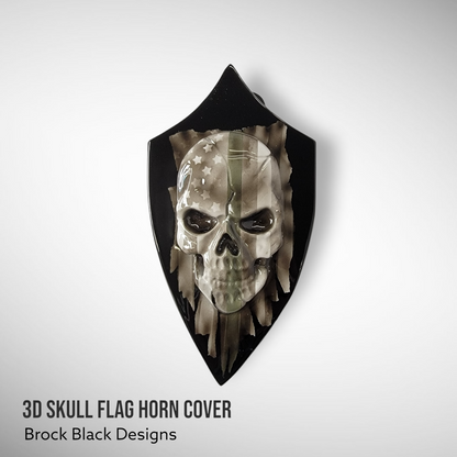 Custom Side-mounted horn 3D skull with tattered American flag