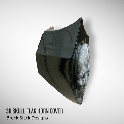 Custom Side-mounted horn 3D skull with tattered American flag