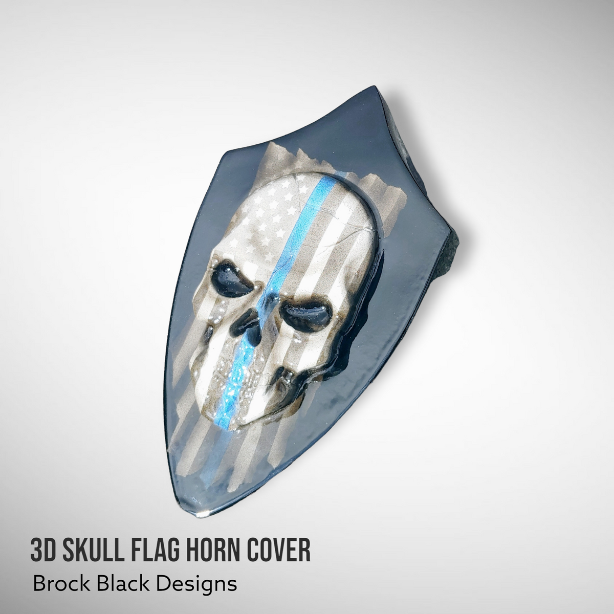 Custom Side-mounted horn 3D skull with tattered American flag
