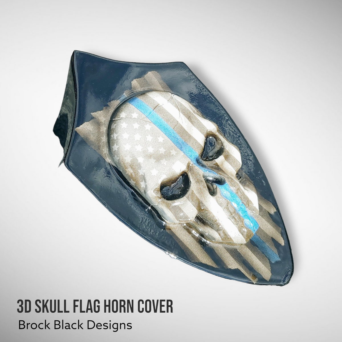 Custom Side-mounted horn 3D skull with tattered American flag