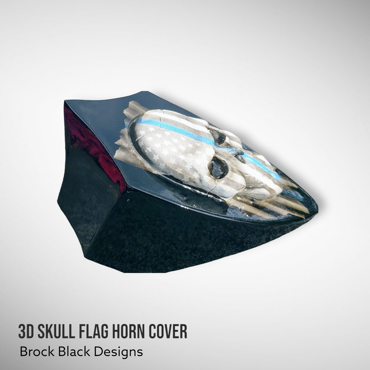 Custom Side-mounted horn 3D skull with tattered American flag