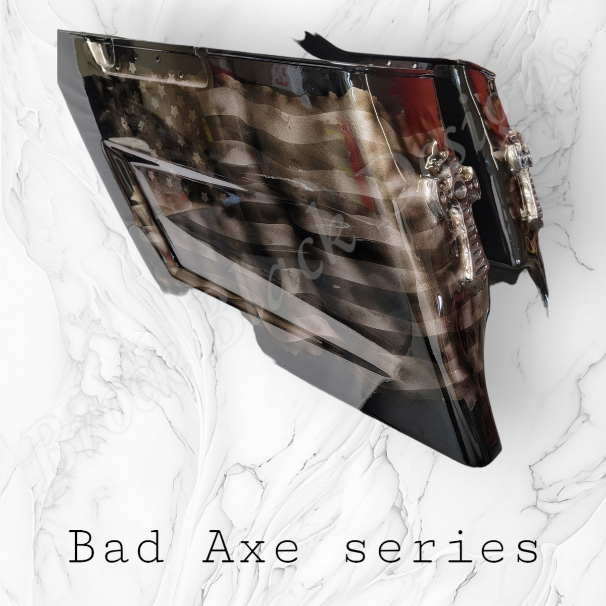 Bad Axe with American flag bags