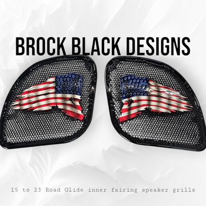 98-2024+ Road Glide 3D tattered flag speakers grill covers set
