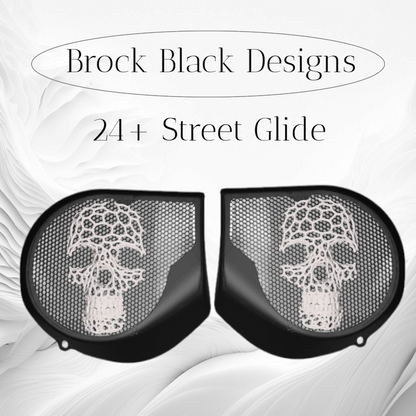 97-25+ Harley inner Touring 3D webbed skull speakers grill covers set