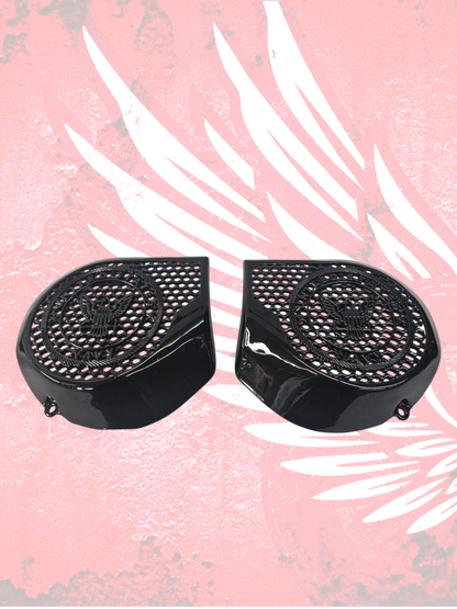 97-25+ Harley inner Touring 3D Navy speakers grill covers set