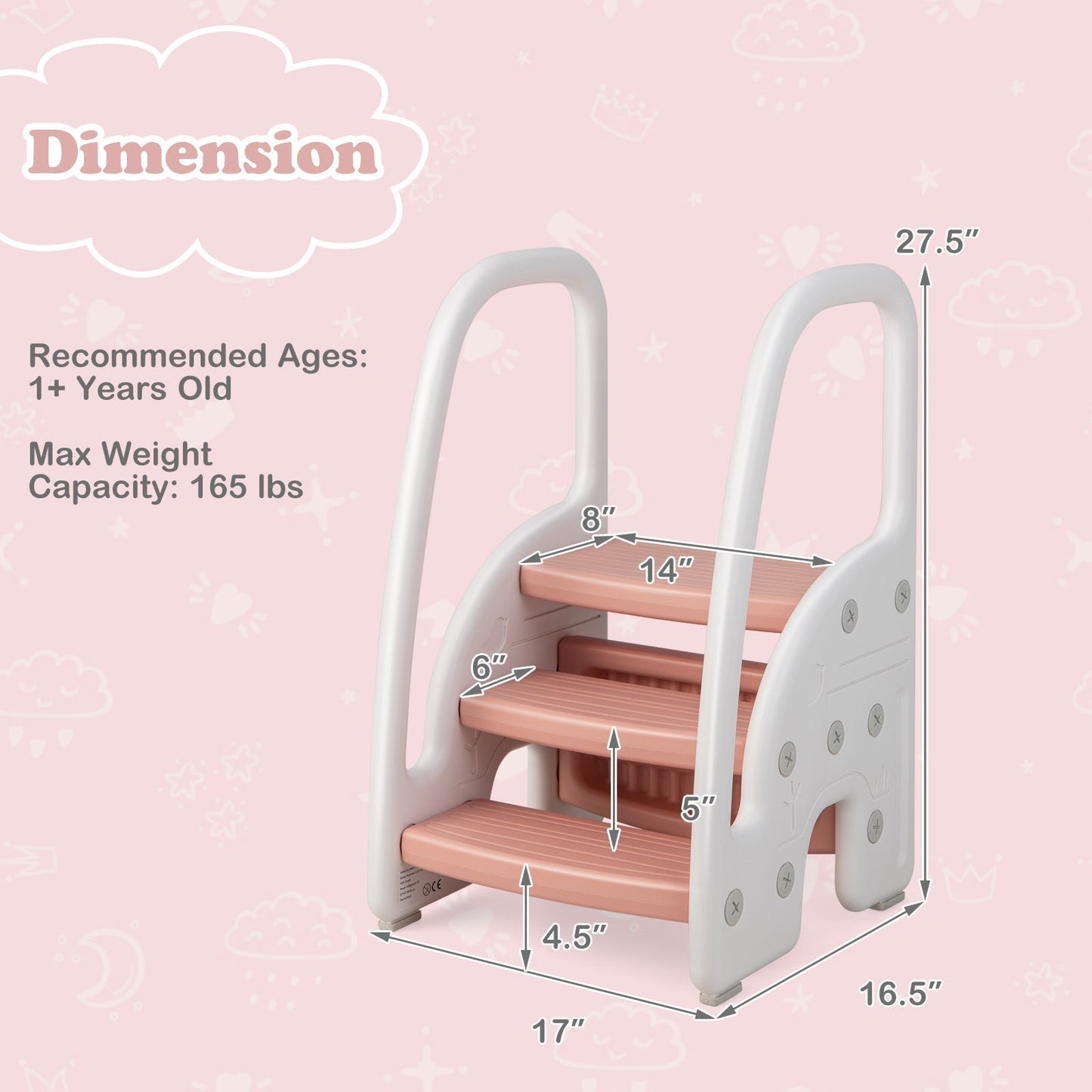 3-Step Stool with Safety Handles and Non-slip Pedals for Toddlers