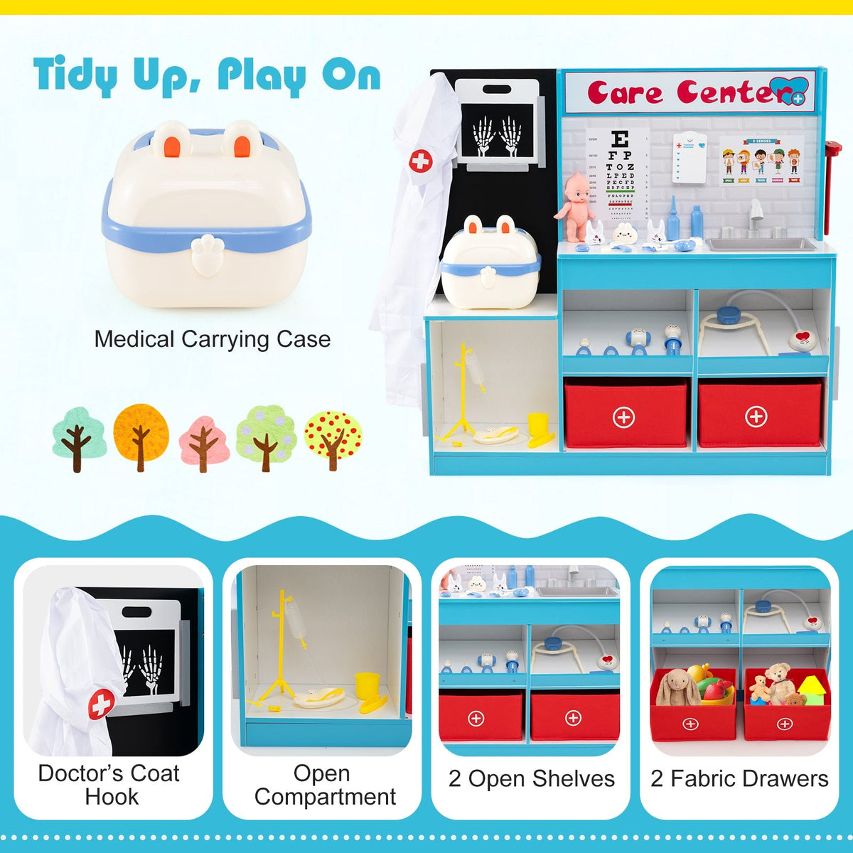Play Doctor's Office Wood Medical Center Toy Set with Examine Region