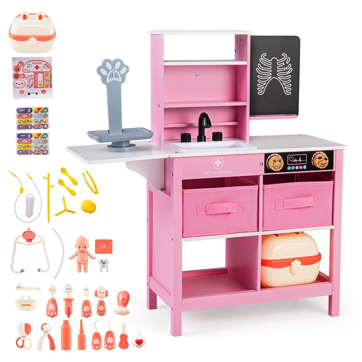 Play Doctor's Office Wood Medical Center Toy Set with Blackboard