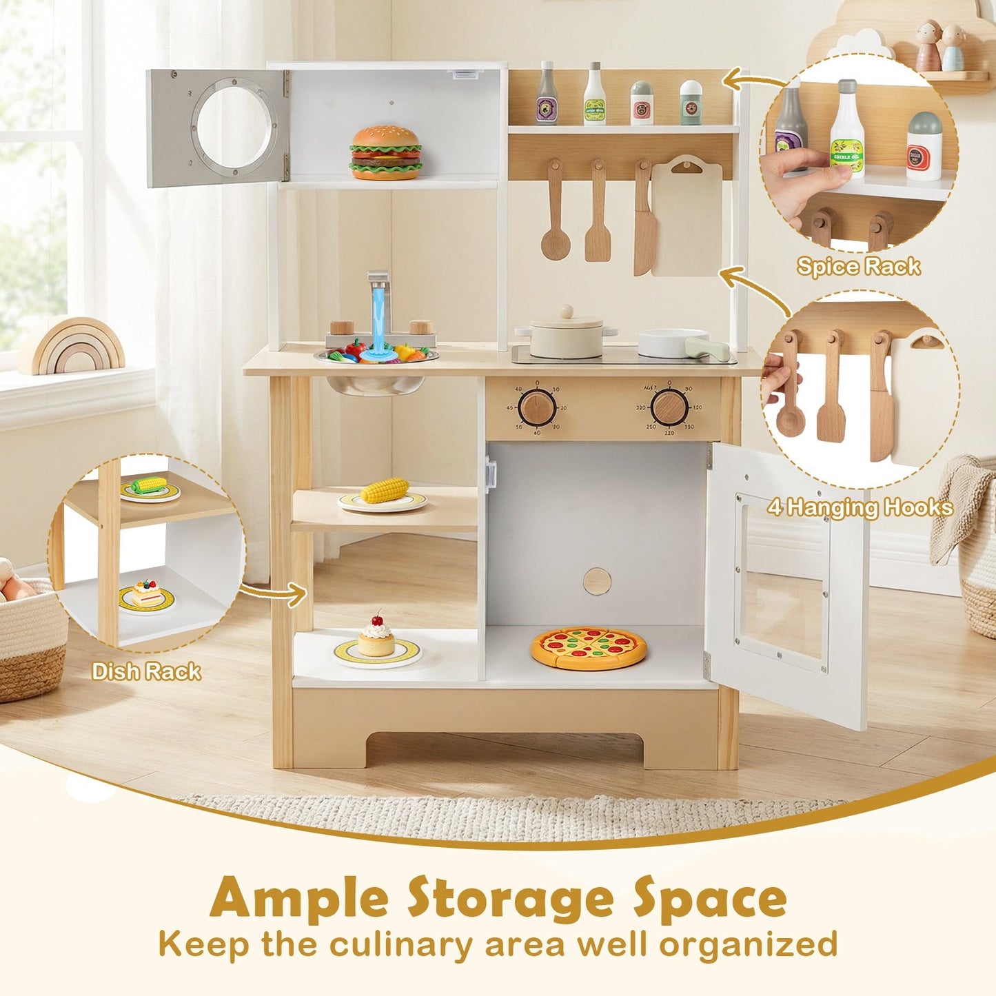 Play Kitchen Wooden Toy Kitchen Playset with Chalkboard Birthday Gift for Kids Aged 3 +