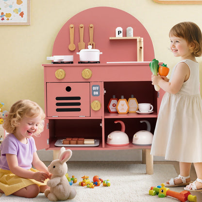 Play Kitchen for Kids Wooden Kitchen Playset with Stoves Faucet Sink Microwave and Oven
