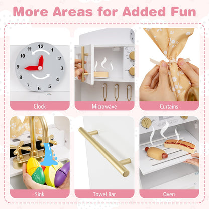 Play Kitchen for Kids Wooden Chef Pretend Playset with 3 Adjustable Heights Microwave