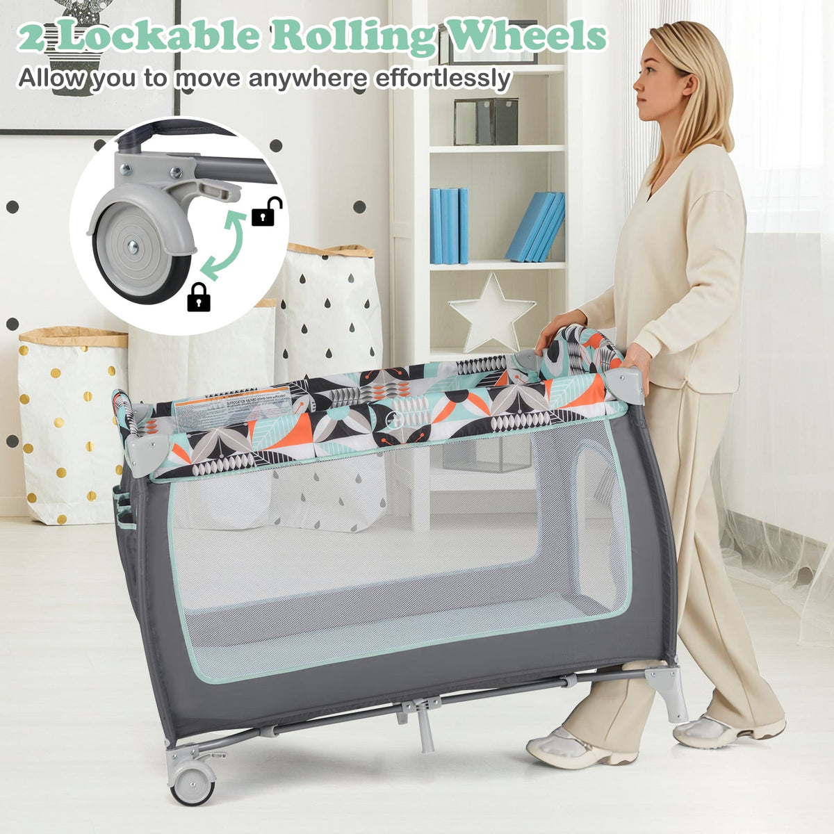 3-in-1 Portable Baby Playard with Zippered Door and Toy Bar-Blue