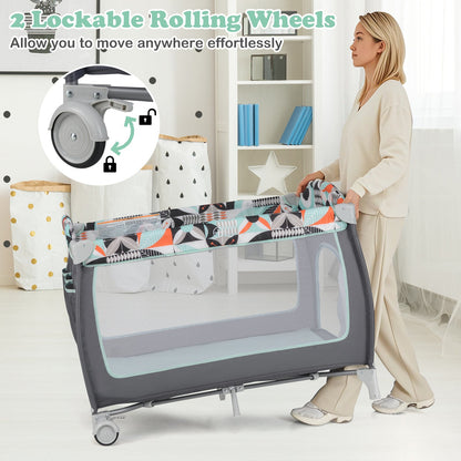 3-in-1 Portable Baby Playard with Zippered Door and Toy Bar-Blue