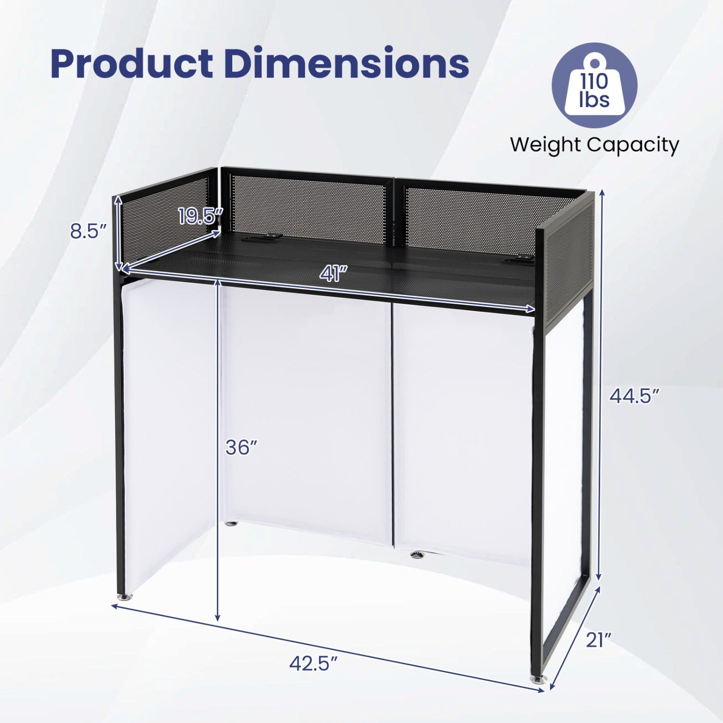 Portable DJ Booth with Adjustable Feet and Detachable Tabletop