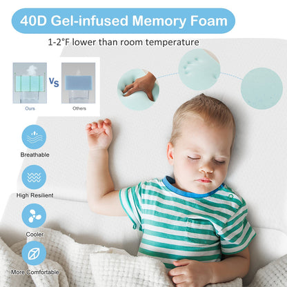 Portable Tri-fold Pack and Play Mattress Pad with Gel-Infused Memory Foam-White