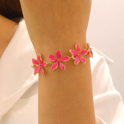 Trendy Geometric Enamel Flower Jewelry Set