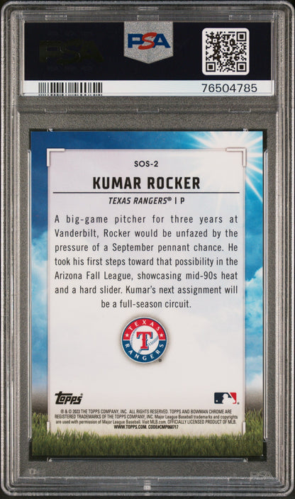 Graded 2023 Topps Bowman Kumar Rocker #SOS2 Sights on September Gold Refractor /50 Rookie RC Baseball Card PSA 10 Gem Mint