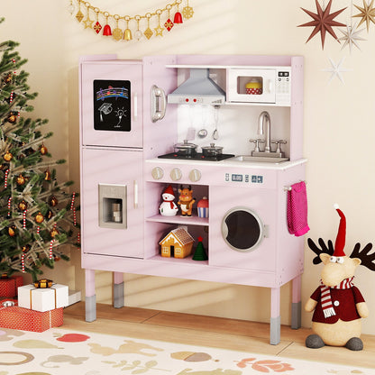 Pretend Play Kitchen Toy Kitchen Playset with Range Hood Ice Maker and Telephone