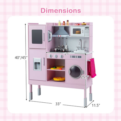 Pretend Play Kitchen Toy Kitchen Playset with Range Hood Ice Maker and Telephone
