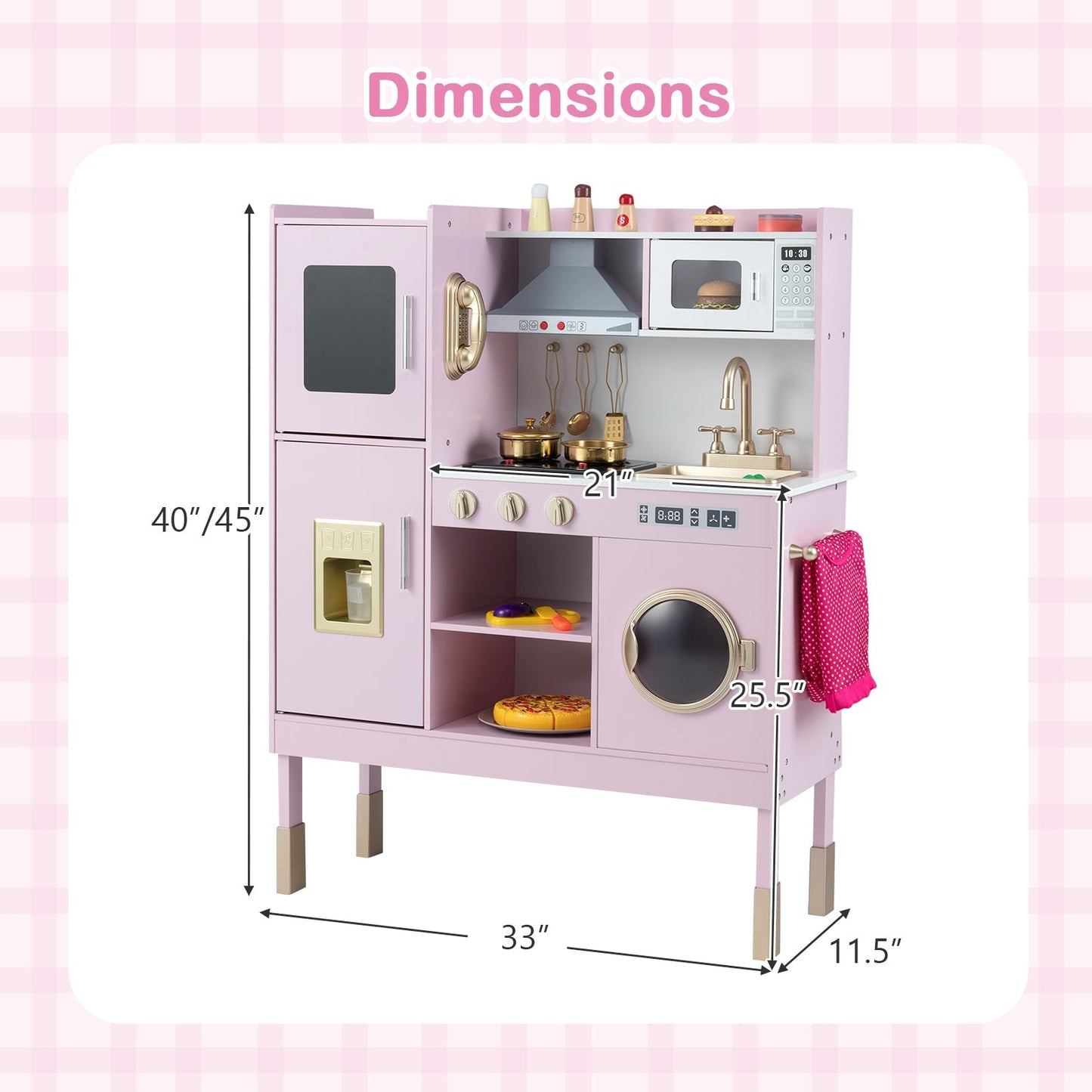 Pretend Play Kitchen Toy Kitchen Playset with Range Hood Ice Maker and Telephone