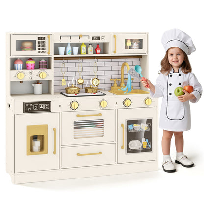Pretend Toy Kitchen Set with Stoves and Water Dispenser-Beige