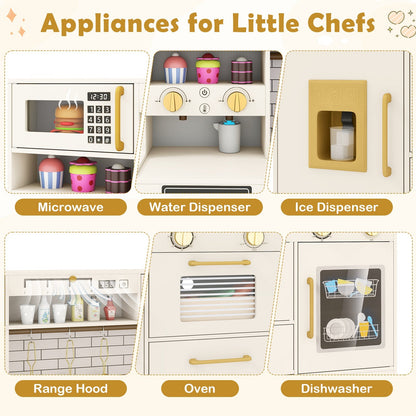Pretend Toy Kitchen Set with Stoves and Water Dispenser-Beige