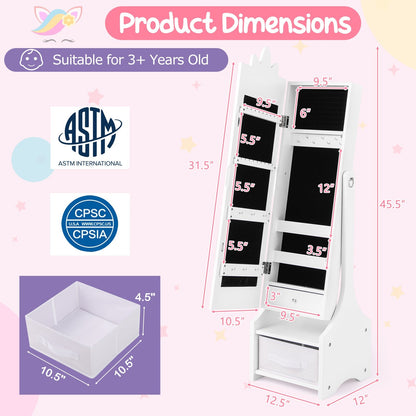 Kids Princess Vanity Table and Stool Set with Jewelry Cabinet and Mirror Drawer