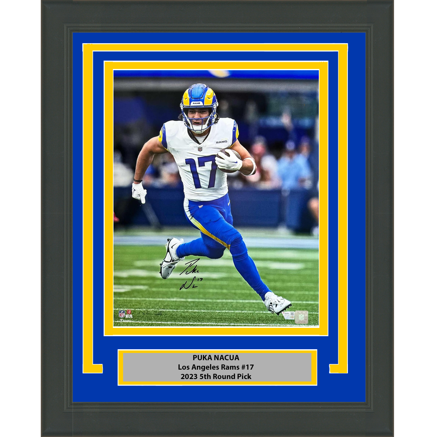 Framed Autographed/Signed Puka Nacua Los Angeles LA Rams 16x20 Football Photo Fanatics COA