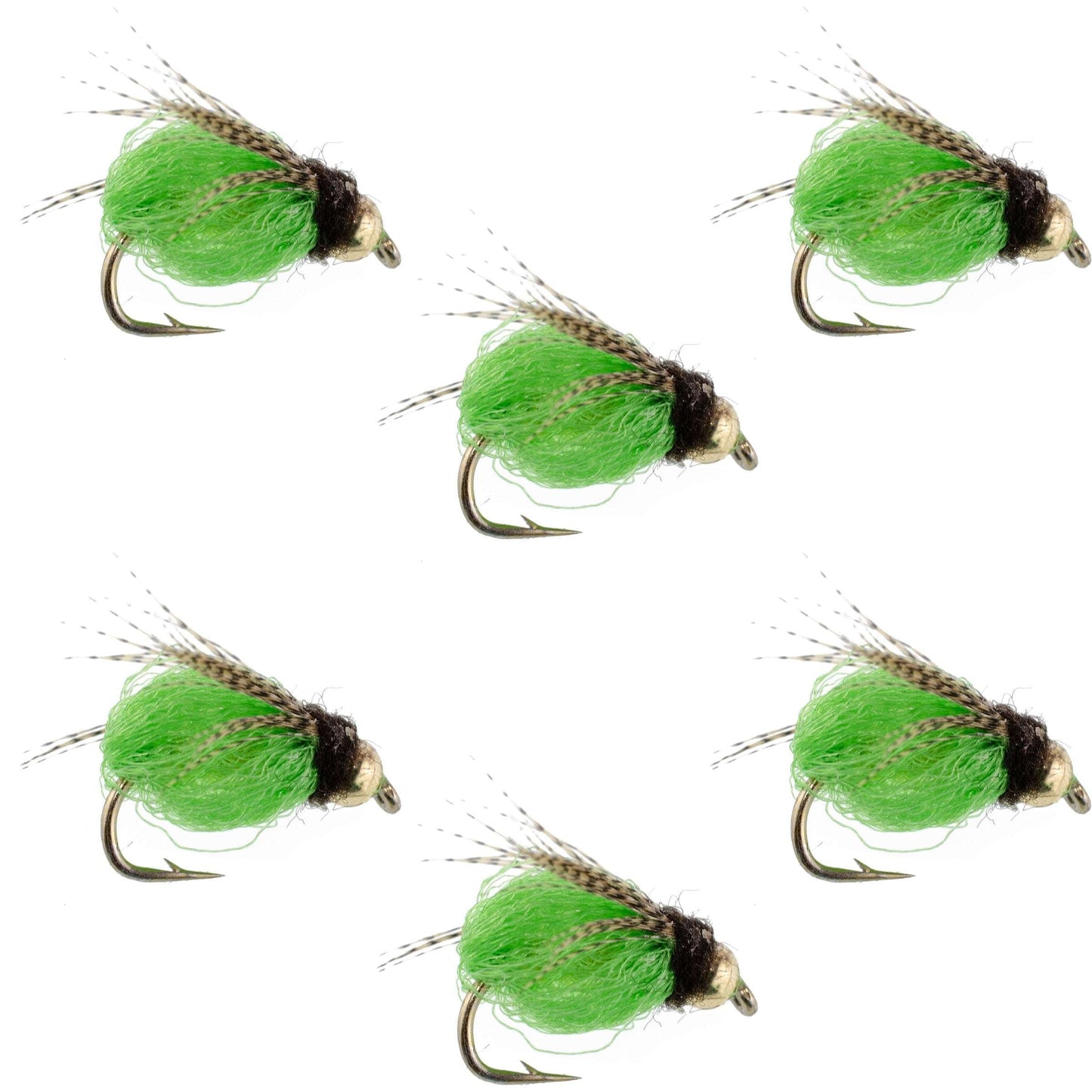 Bead Head LaFontaine Green Deep Sparkle Caddis Pupa - 6 Flies Size 12