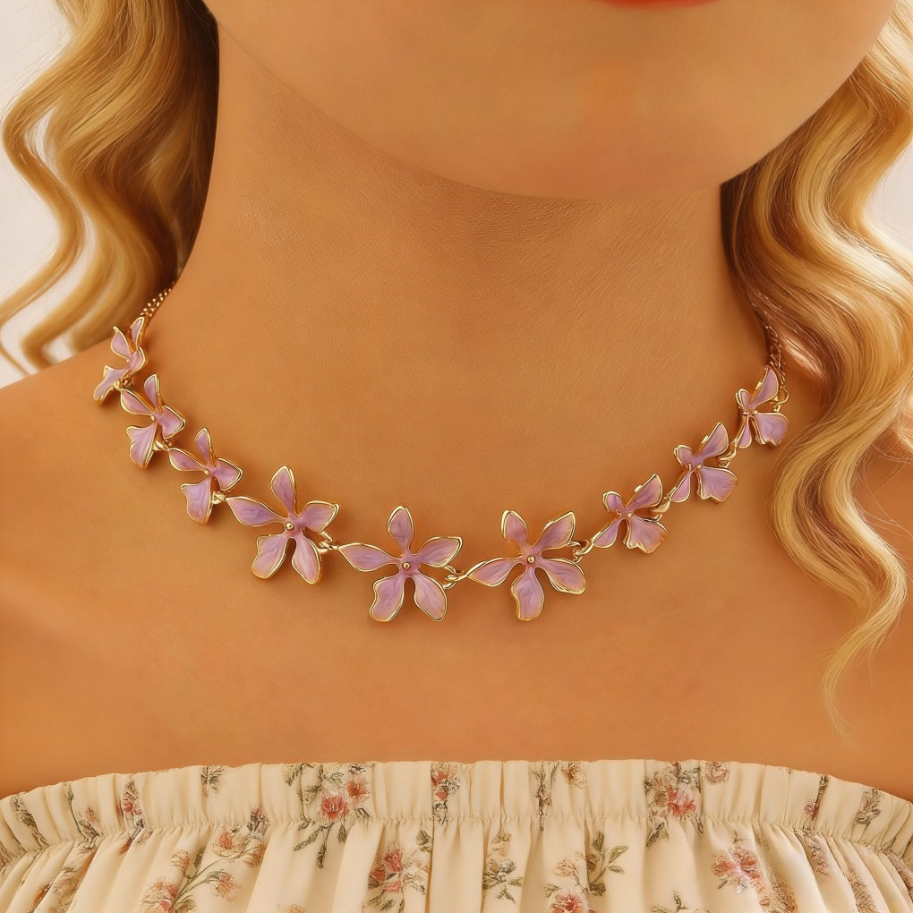 Trendy Geometric Enamel Flower Jewelry Set