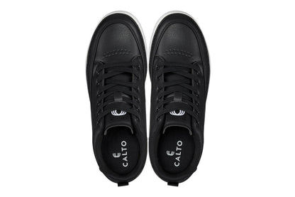 CALTO - Q271  - 2 Inches Taller (Black Noir) - Elevated Leatherette Micro-Perforated Sneakers