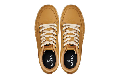 CALTO - Q274  - 2 Inches Taller (Camel Brown & Gum Sole) - Elevated Leatherette Micro-Perforated Sneakers