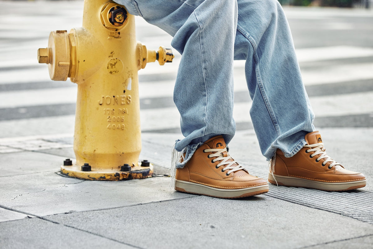 CALTO - Q274  - 2 Inches Taller (Camel Brown & Gum Sole) - Elevated Leatherette Micro-Perforated Sneakers