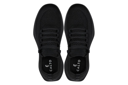CALTO - QA060 - 2.4 Inches Taller (Black/Black Sole) - Lightweight Knitted Sneakers