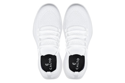 CALTO - QA061 - 2.4 Inches Taller (White/White Sole) - Lightweight Knitted Sneakers