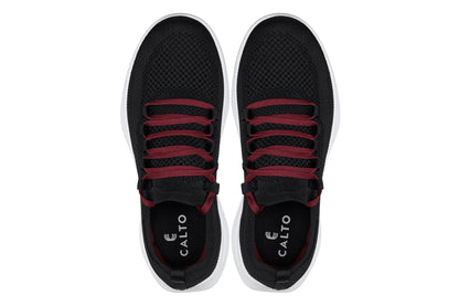 CALTO - QA064 - 2.4 Inches Taller (Black/Red/White Sole) - Lightweight Knitted Sneakers
