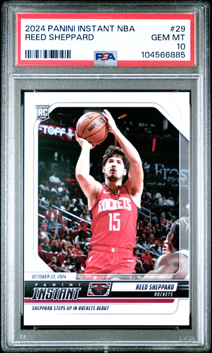 Graded 2024 Panini Instant NBA Reed Sheppard #29 Rookie RC Basketball Card PSA 10 Gem Mint