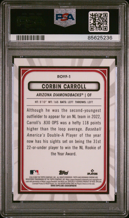 Graded 2023 Topps Bowman Corbin Carroll #ROYF1 Rookie RC Baseball Card PSA 8 Near Mint
