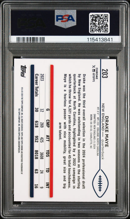 Graded 2024 Topps Chrome Drake Maye #203 Rookie RC Football Card PSA 10 Gem Mint
