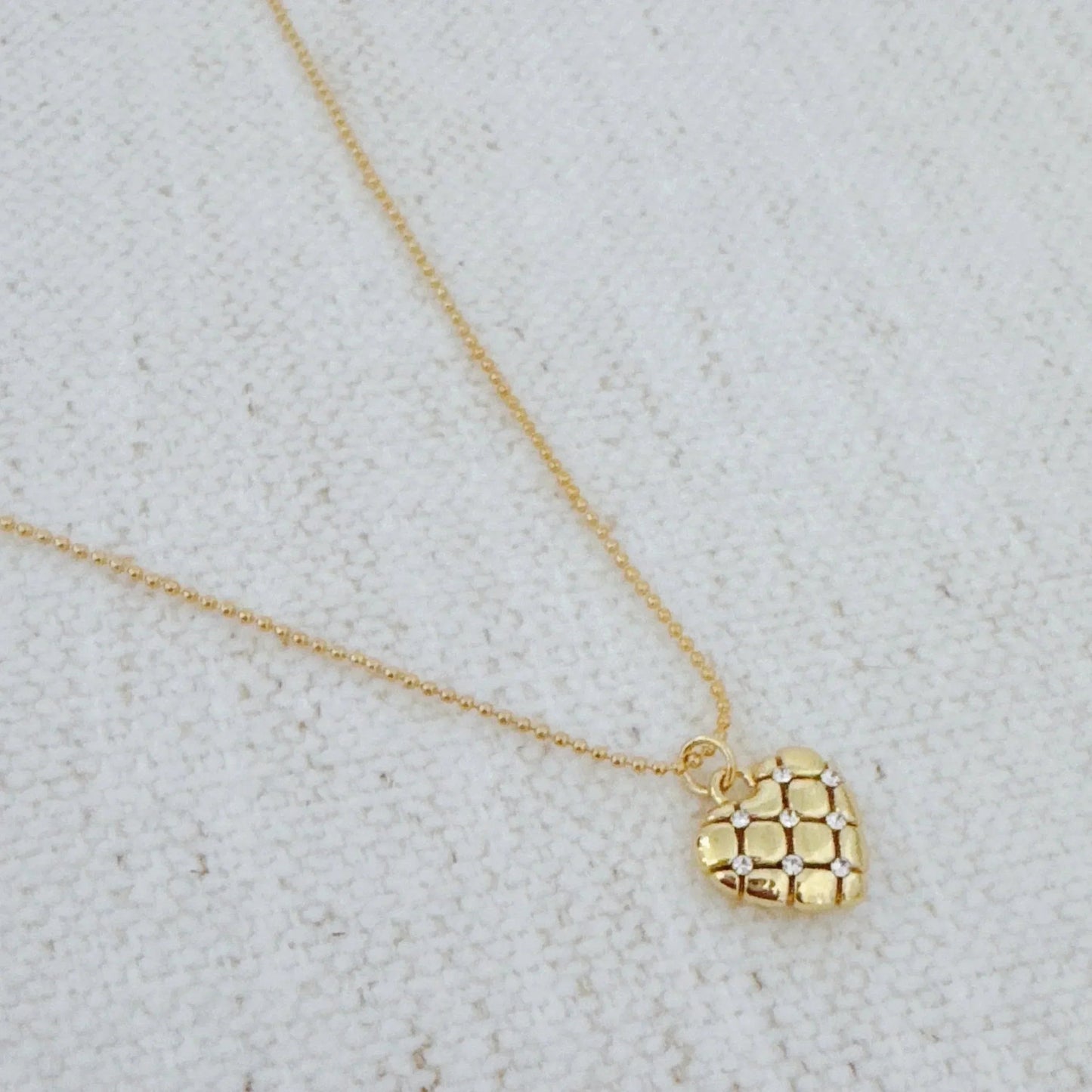 Quilted Luxe Heart Charm Necklace