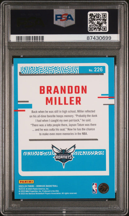 Graded 2023 Panini Donruss Brandon Miller #226 Rookie RC Basketball Card PSA 10 Gem Mint