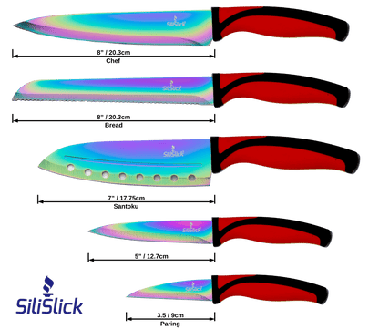 Kitchen Knife Set Kit | Red Handle & Black Magnetic Rack