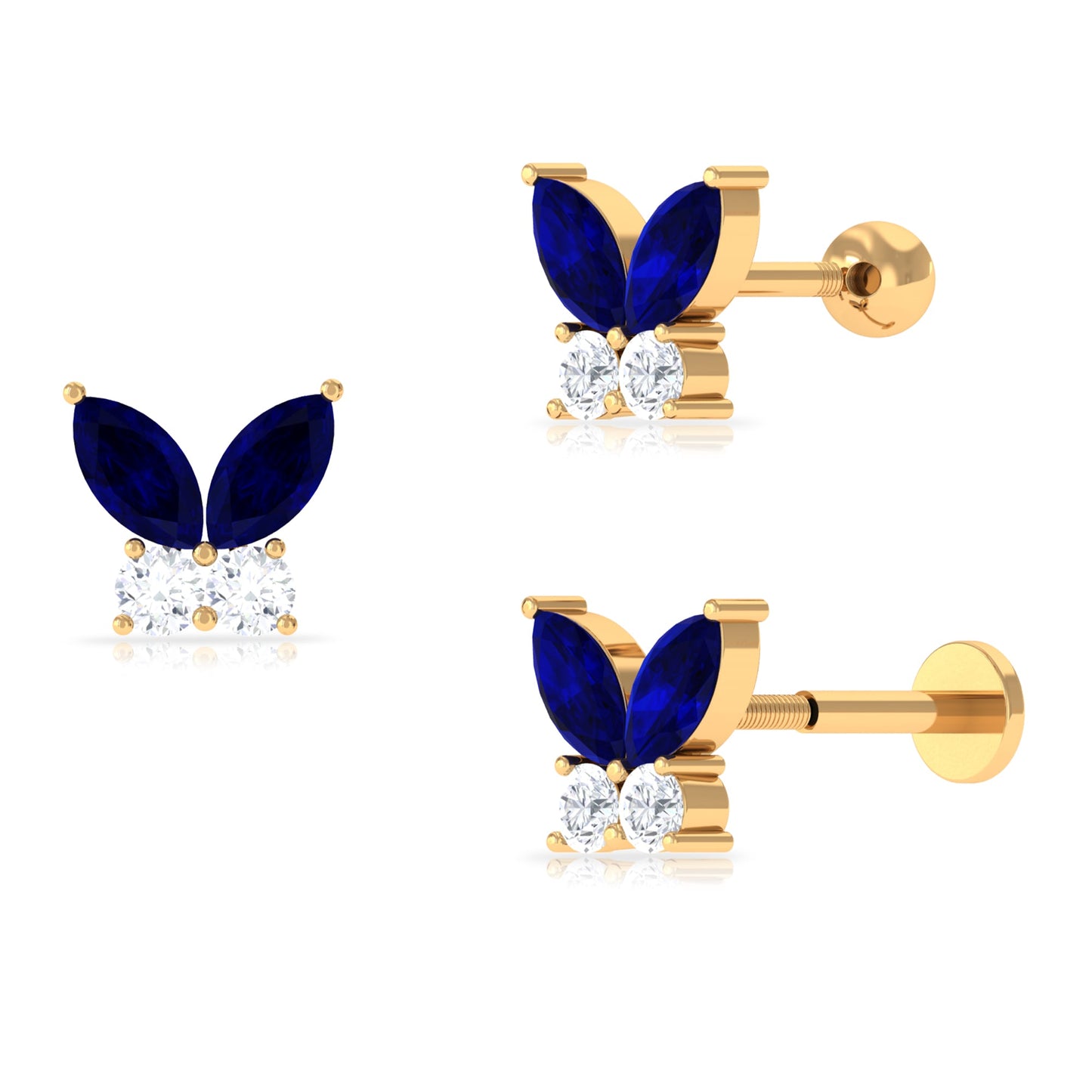 Marquise Blue Sapphire Butterfly Helix Earring with Diamond