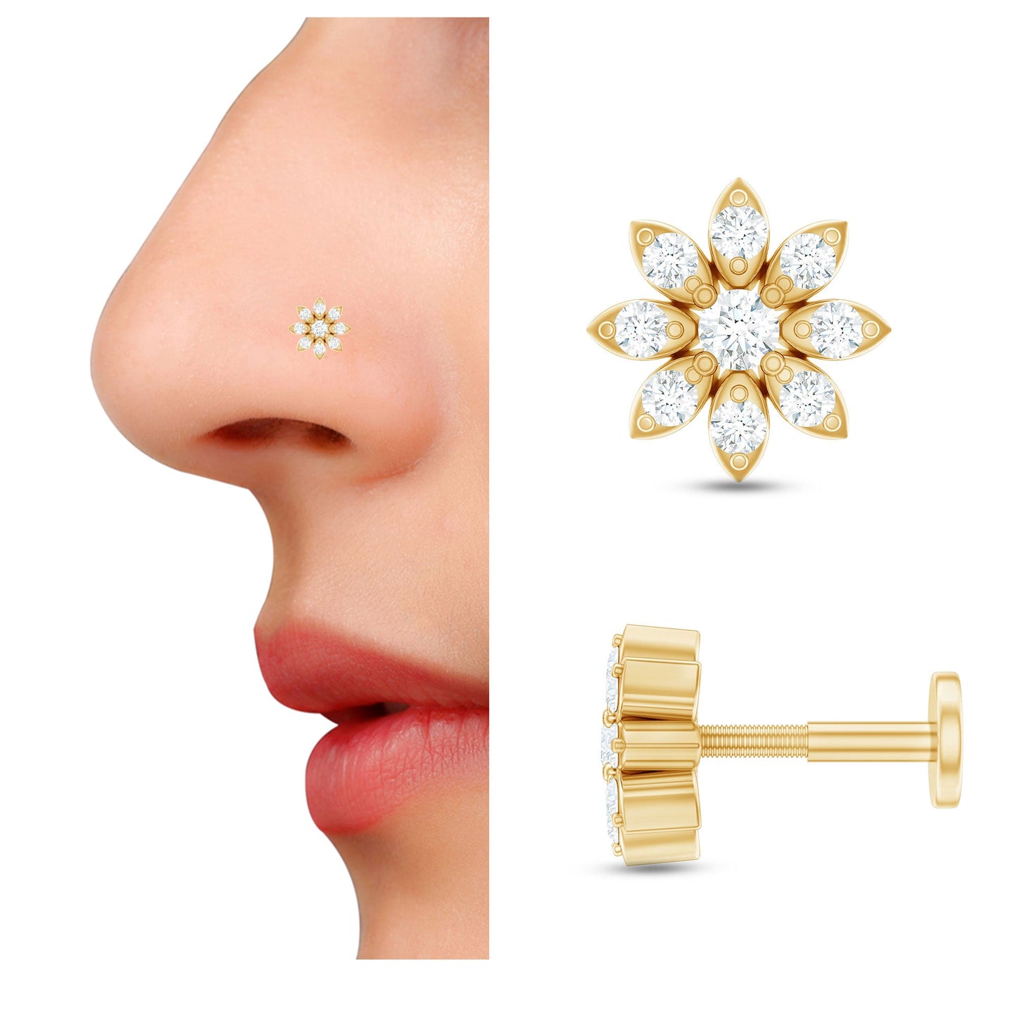 Flower Diamond Nose Ring Stud for Women
