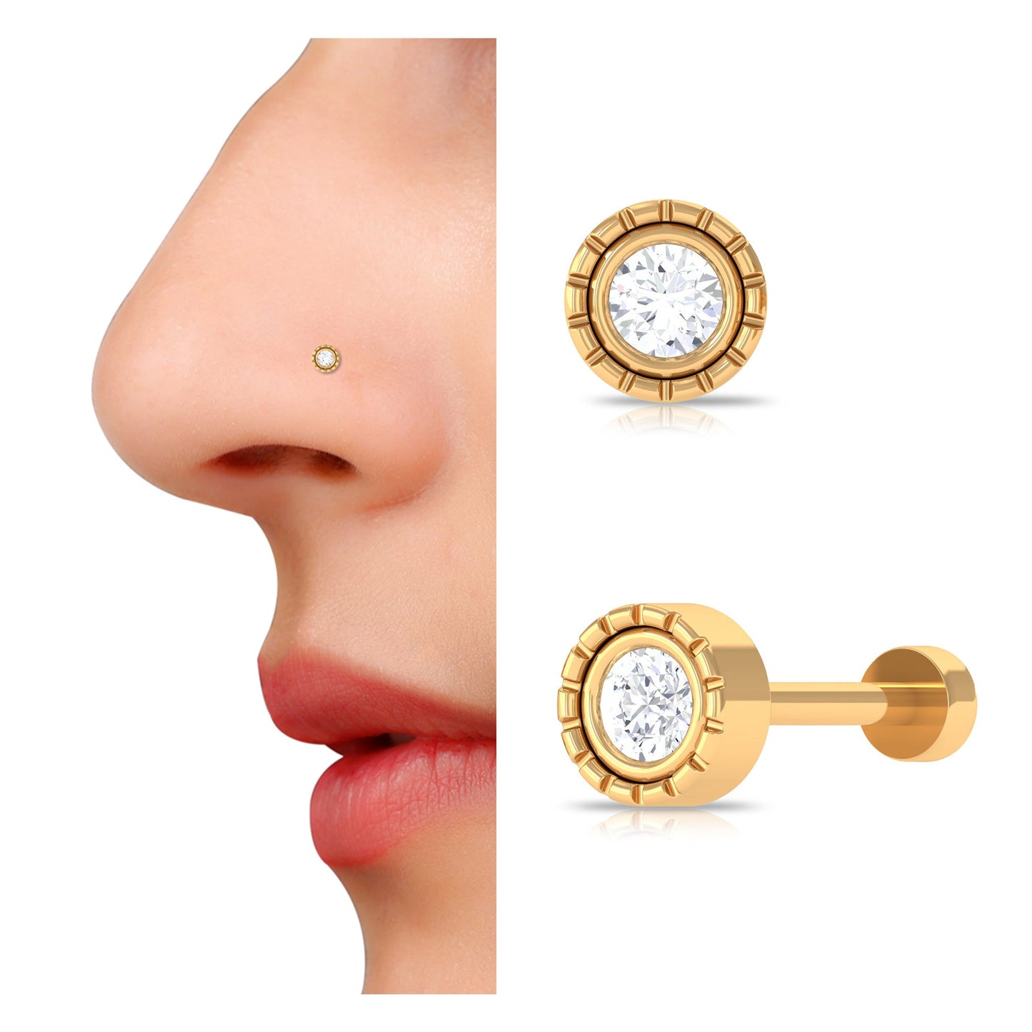 Round Diamond Nose Pin in Bezel Setting