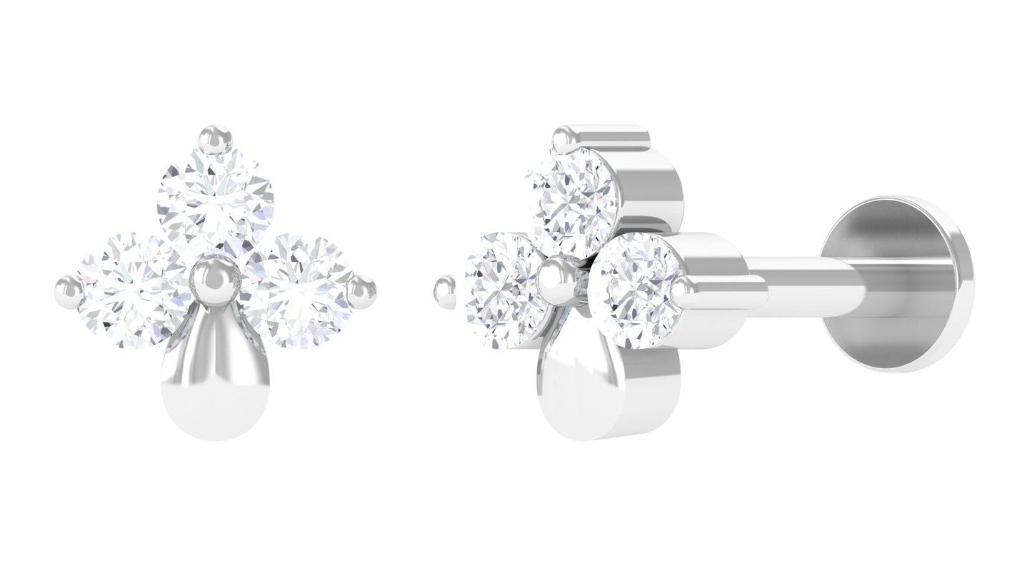 Natural Diamond 3 Stone Flower Nose Pin