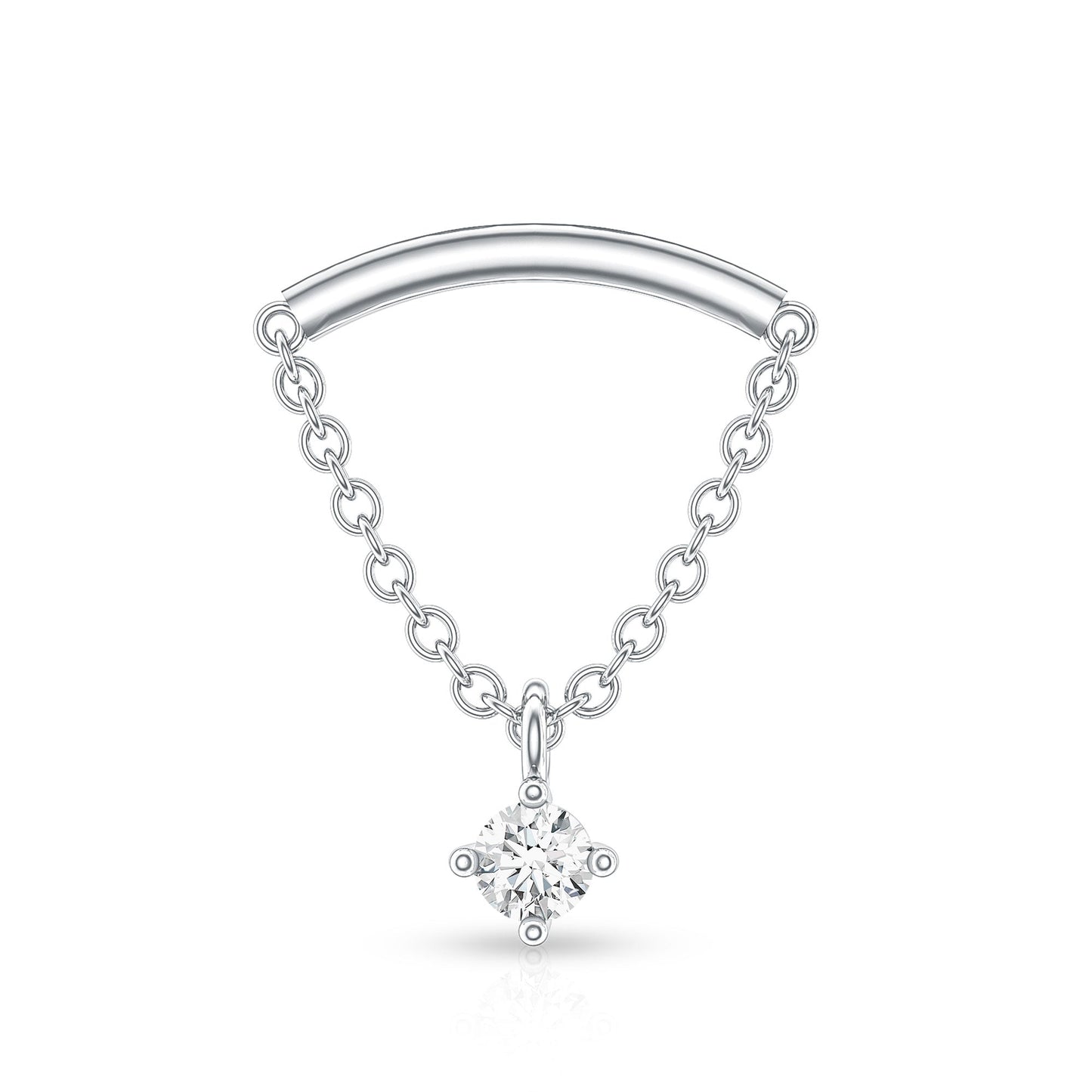Curved Bar and Moissanite Chain Earring for Helix Piercing