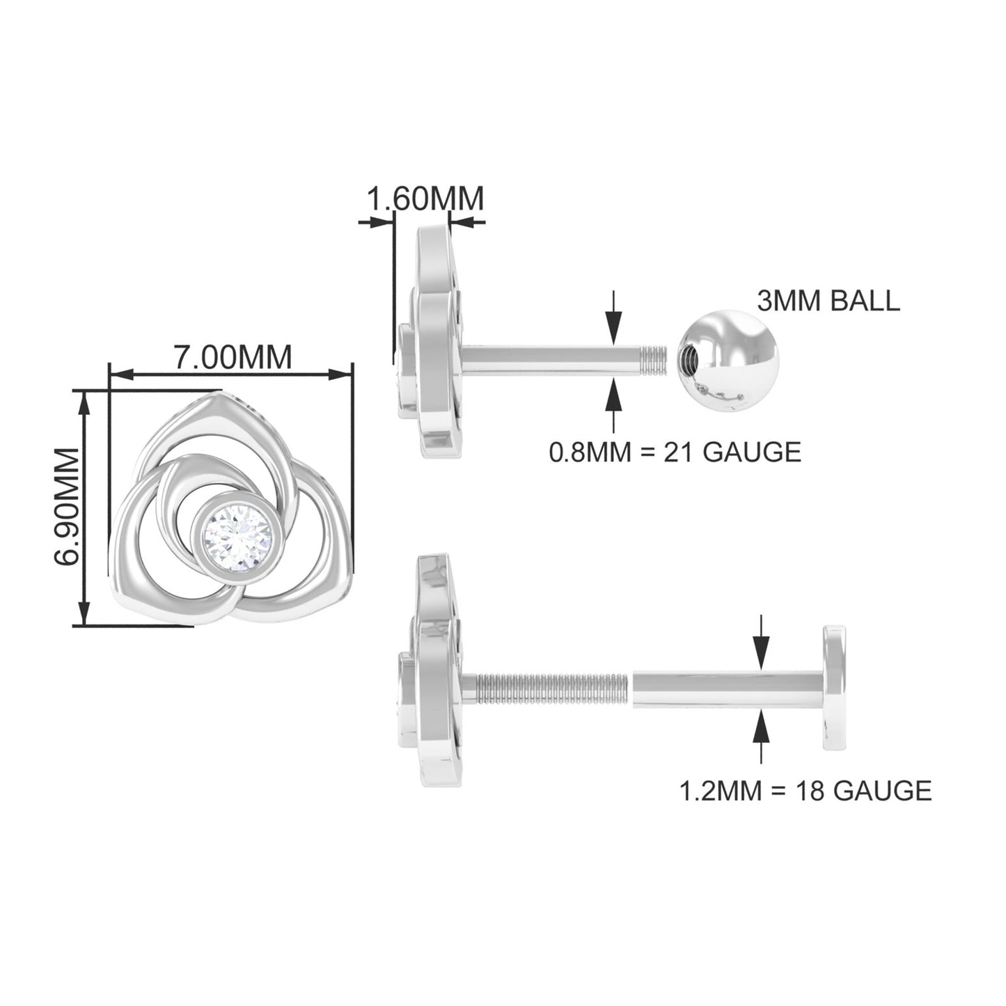 Nature Inspired Diamond Floral Earring for Cartilage Piercing