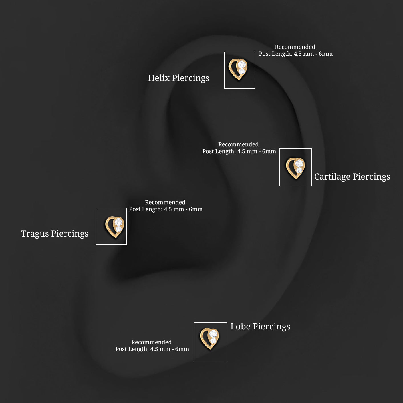 Diamond Heart Earring for Conch Piercing