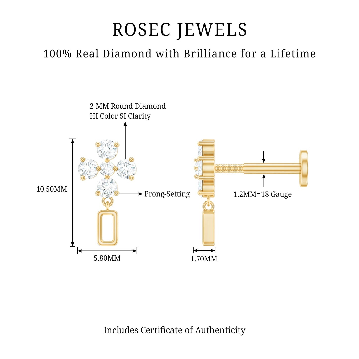 Simple Diamond Drop Earring for Helix Piercing